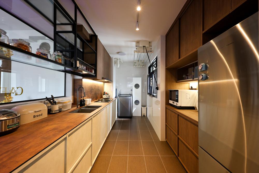 Industrial Kitchen with Countertop and Homogeneous Tiles