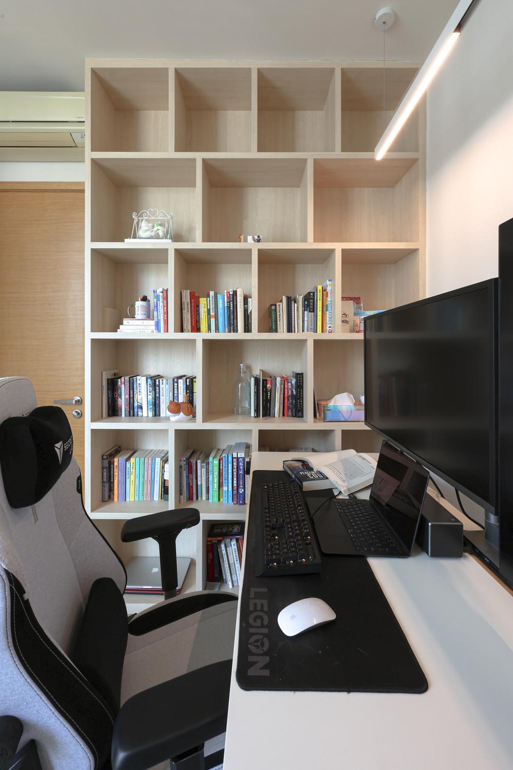 Modern Study with Bookshelf and Lighting