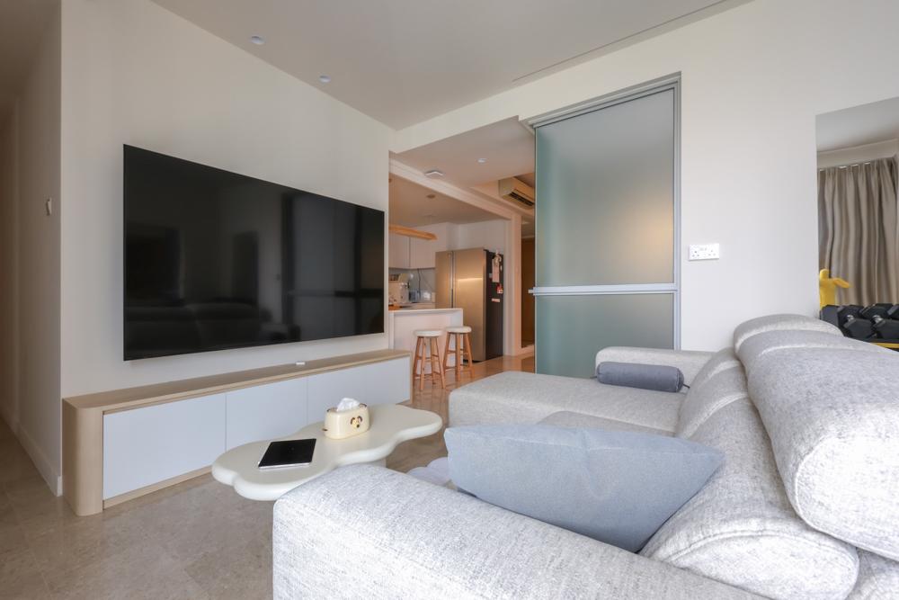 Modern Living Room with Marble Floor and TV Console