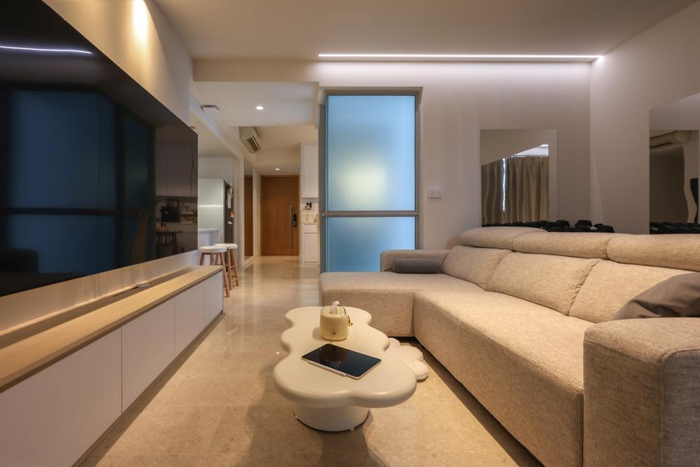 Modern Living Room with TV Console and Mirror