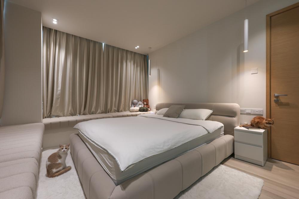 Modern Bedroom with Curtain and Lighting