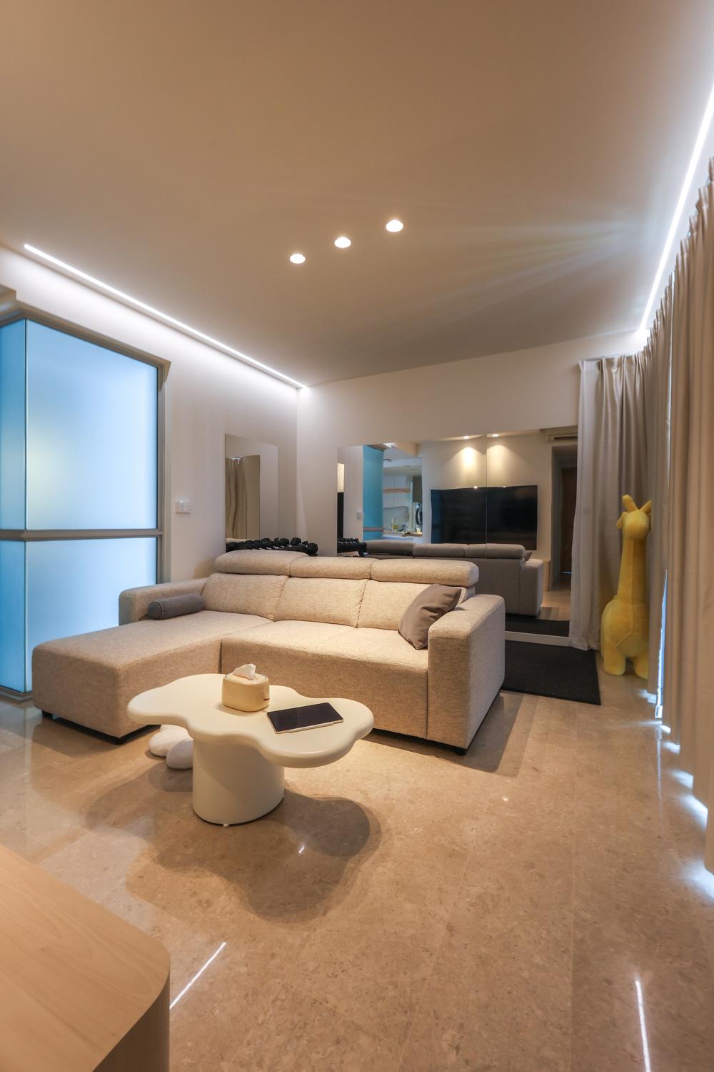 Modern Living Room with Mirror and Lighting