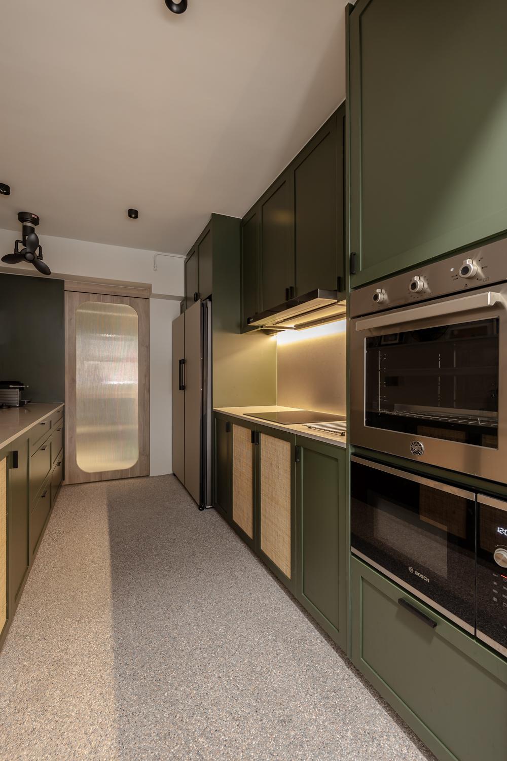 Modern Kitchen with Countertop and Glass Door
