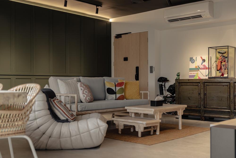 Modern Living Room with Storage Cabinets and Lighting