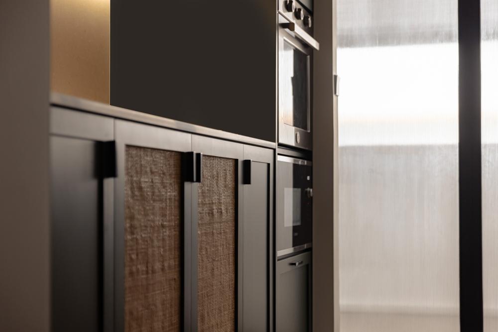 Modern Kitchen with Countertop and Glass Door