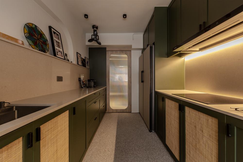 Modern Kitchen with Countertop and Glass Door