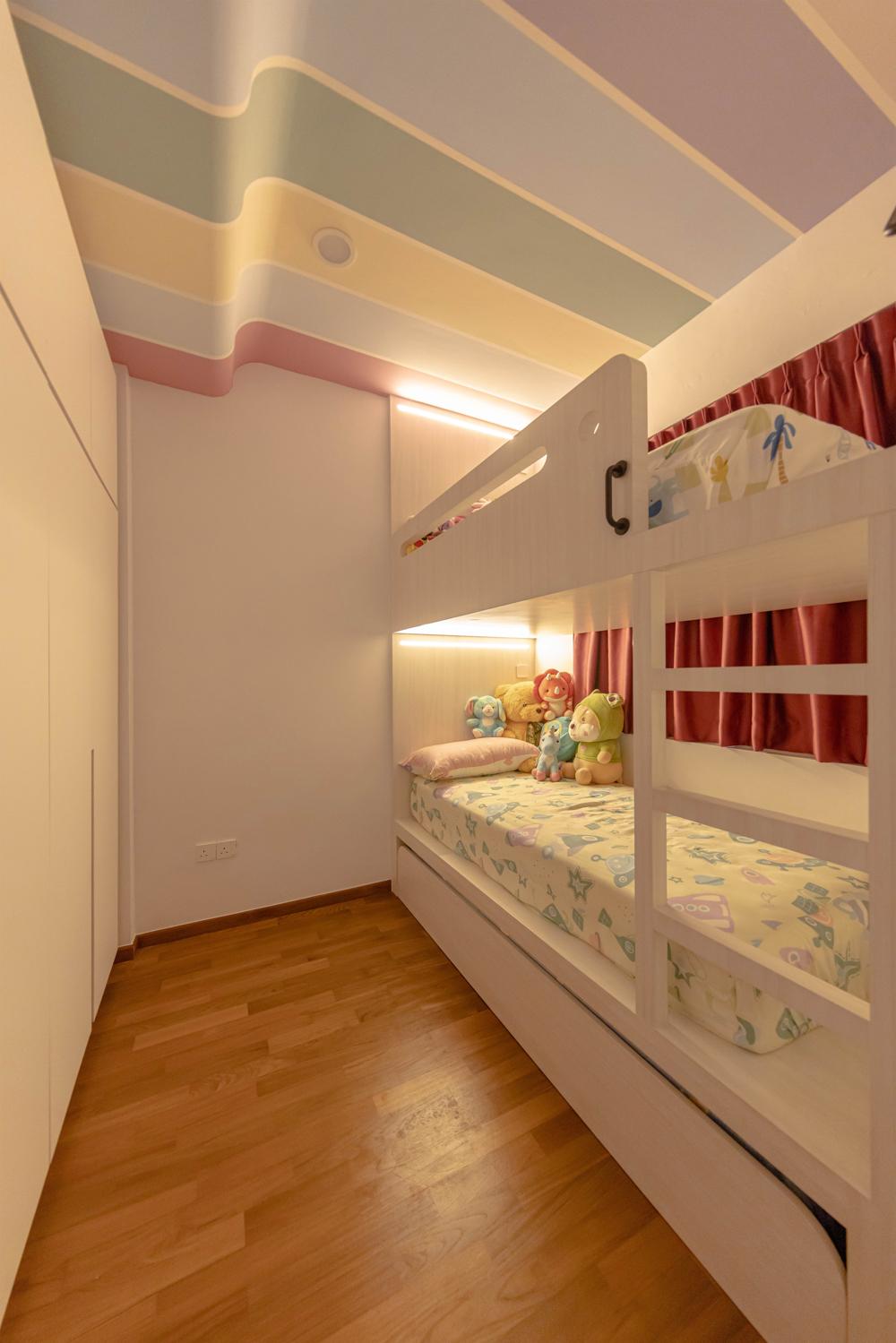 Asian Bedroom with Built-in Bed and Paintings