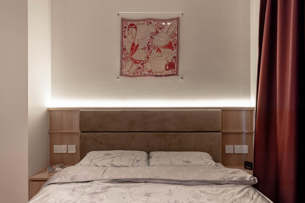 Asian Bedroom with Built-in Bed and Bedside Table