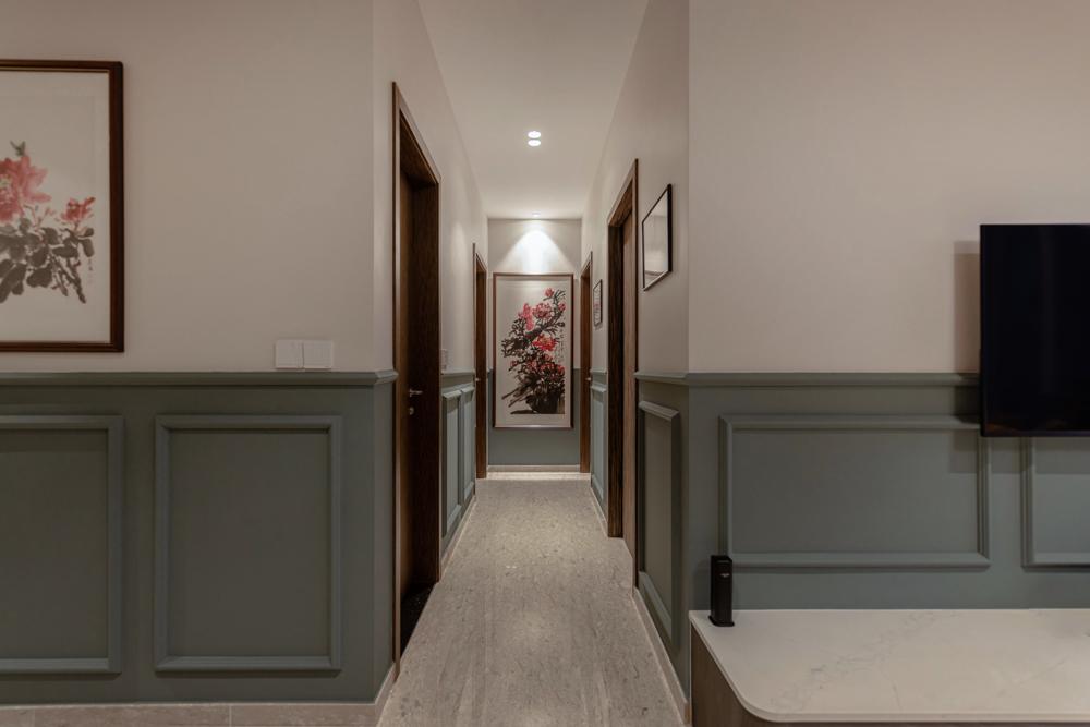 Asian Hallway with Feature Wall and Artwork