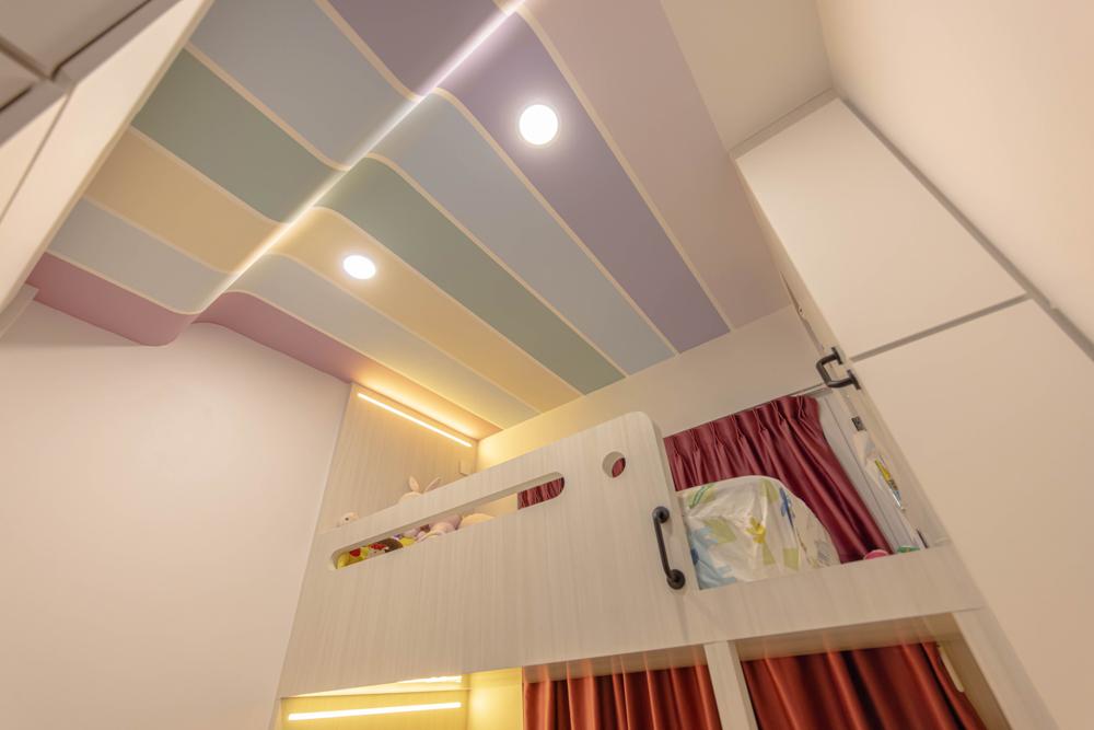 Asian Bedroom with Built-in Bed and Paintings