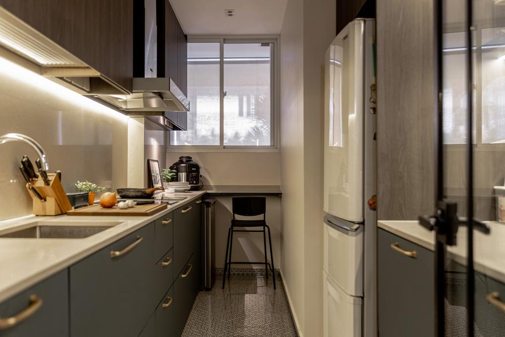 Asian Kitchen with Countertop and Homogeneous Tiles