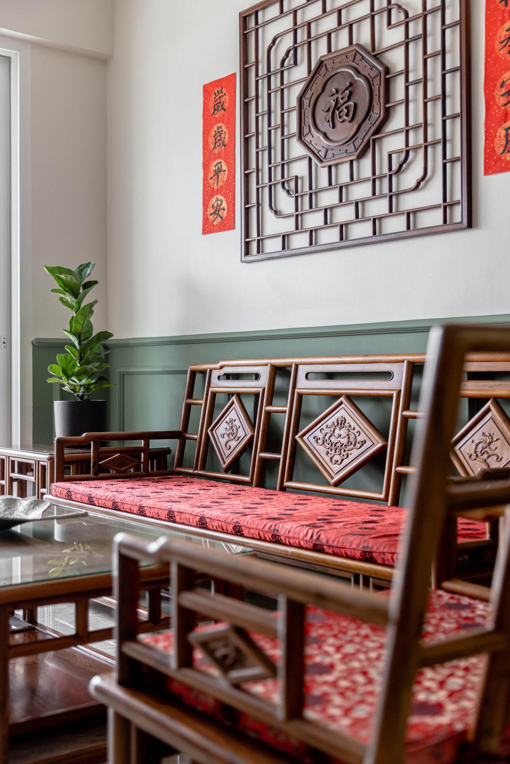 Asian Living Room with Feature Wall and Houseplants