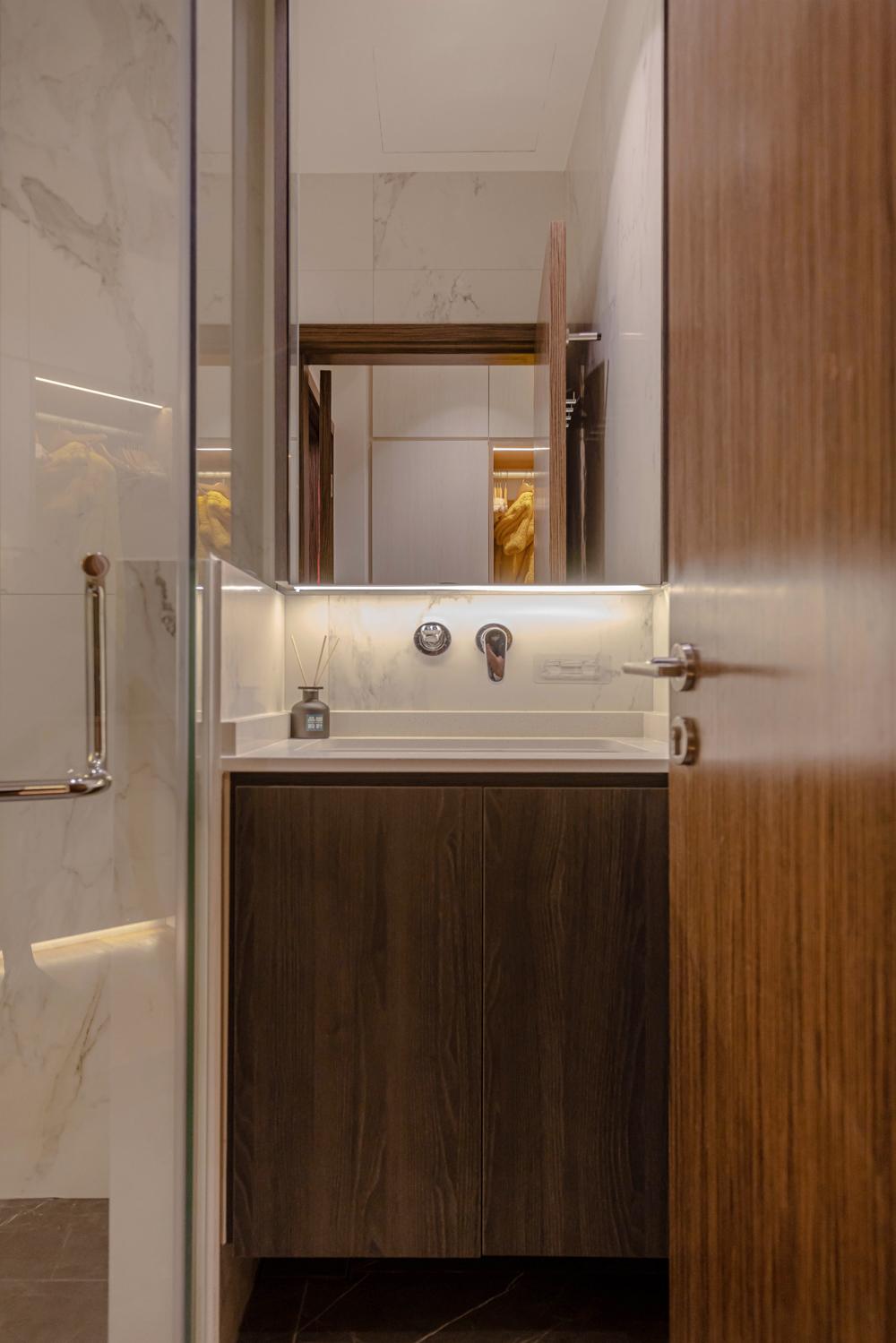 Asian Bathroom with Mirror and Shower Screen
