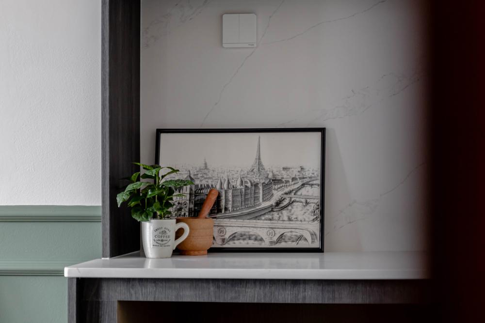 Asian Dining Room with Countertop and Storage Cabinets