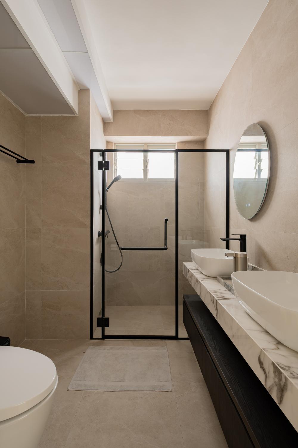 Vintage Bathroom with Countertop and Homogeneous Tiles