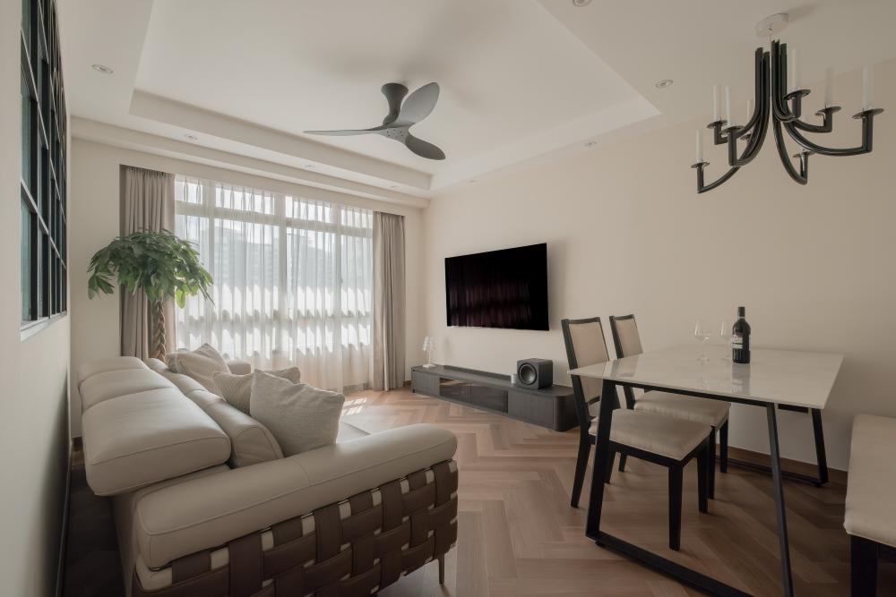 Vintage Living Room with Vinyl Flooring and Herringbone Tiling