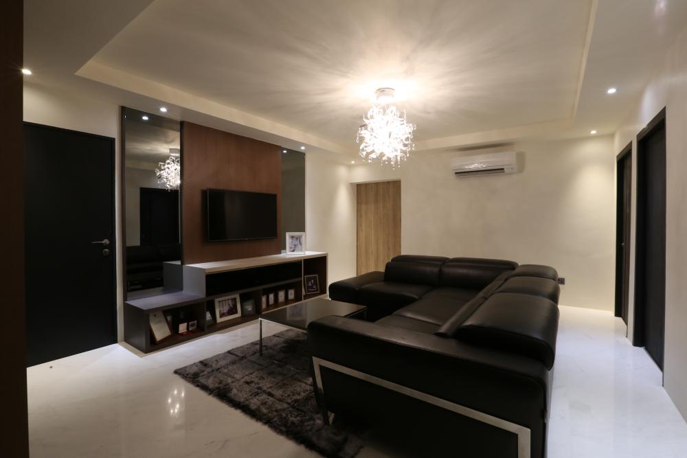 Contemporary Living Room with Marble Floor and TV Console
