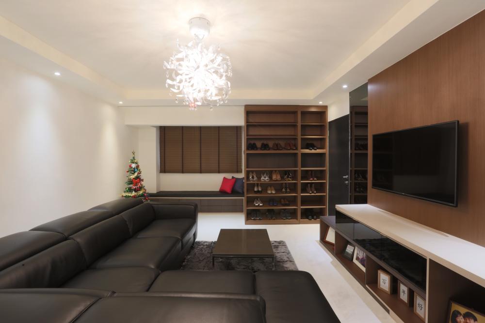 Contemporary Living Room with Marble Floor and TV Console