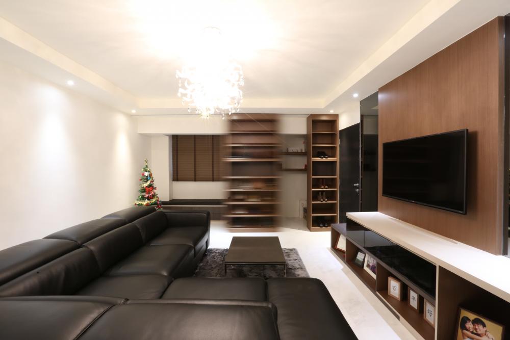 Contemporary Living Room with Marble Floor and TV Console
