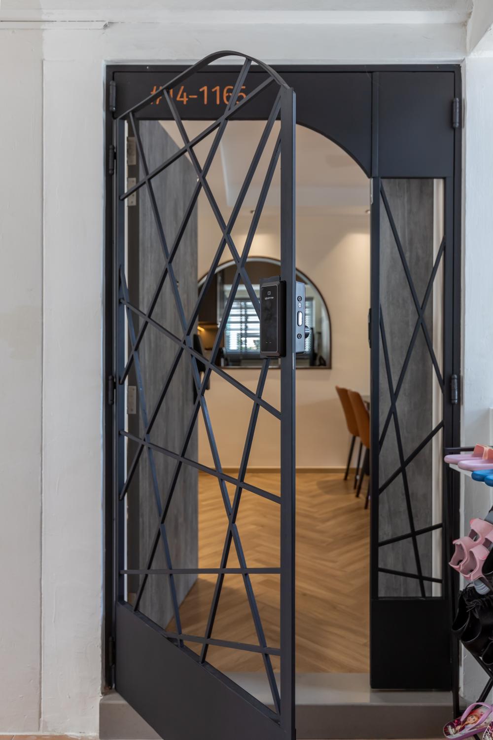 Country Entryway with Vinyl Flooring and Herringbone Tiling