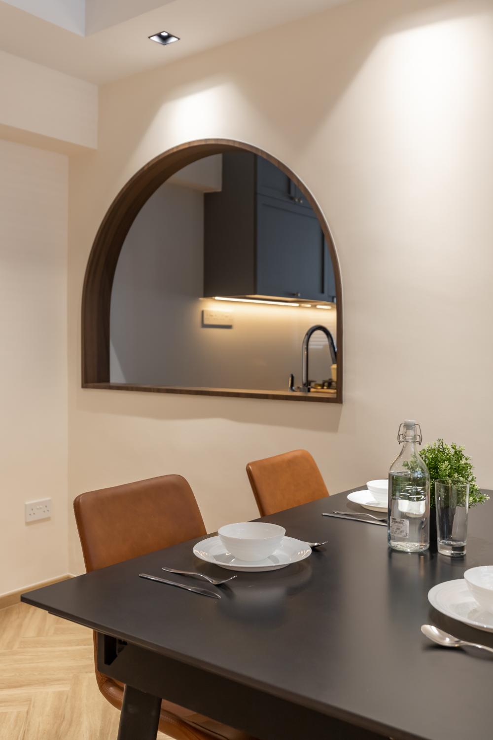 Country Dining Room with Vinyl Flooring and Herringbone Tiling