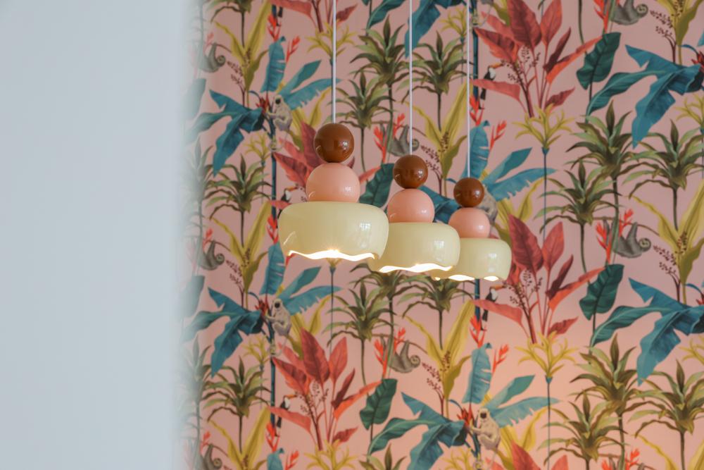 Modern Dining Room with Wallpaper and Lighting