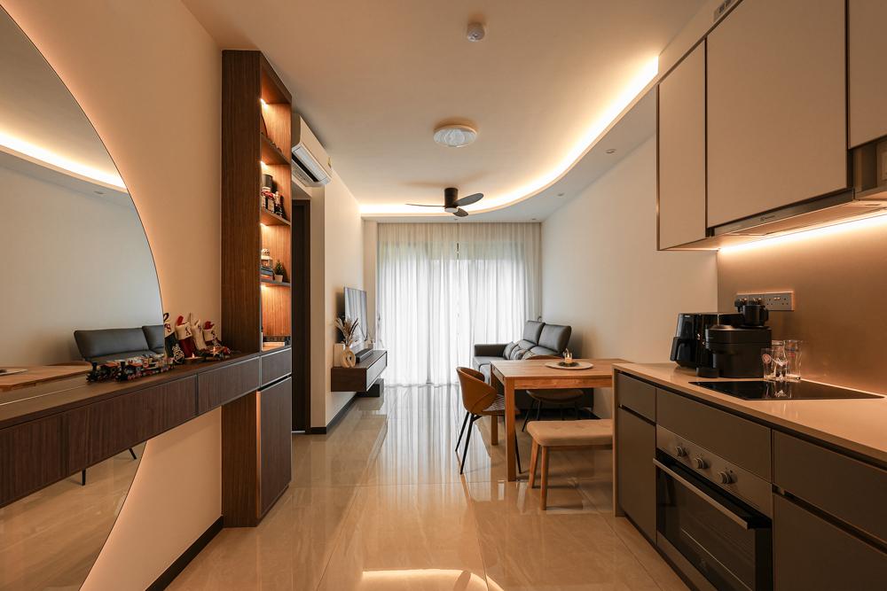 Modern Living Room with Marble Floor and Mirror