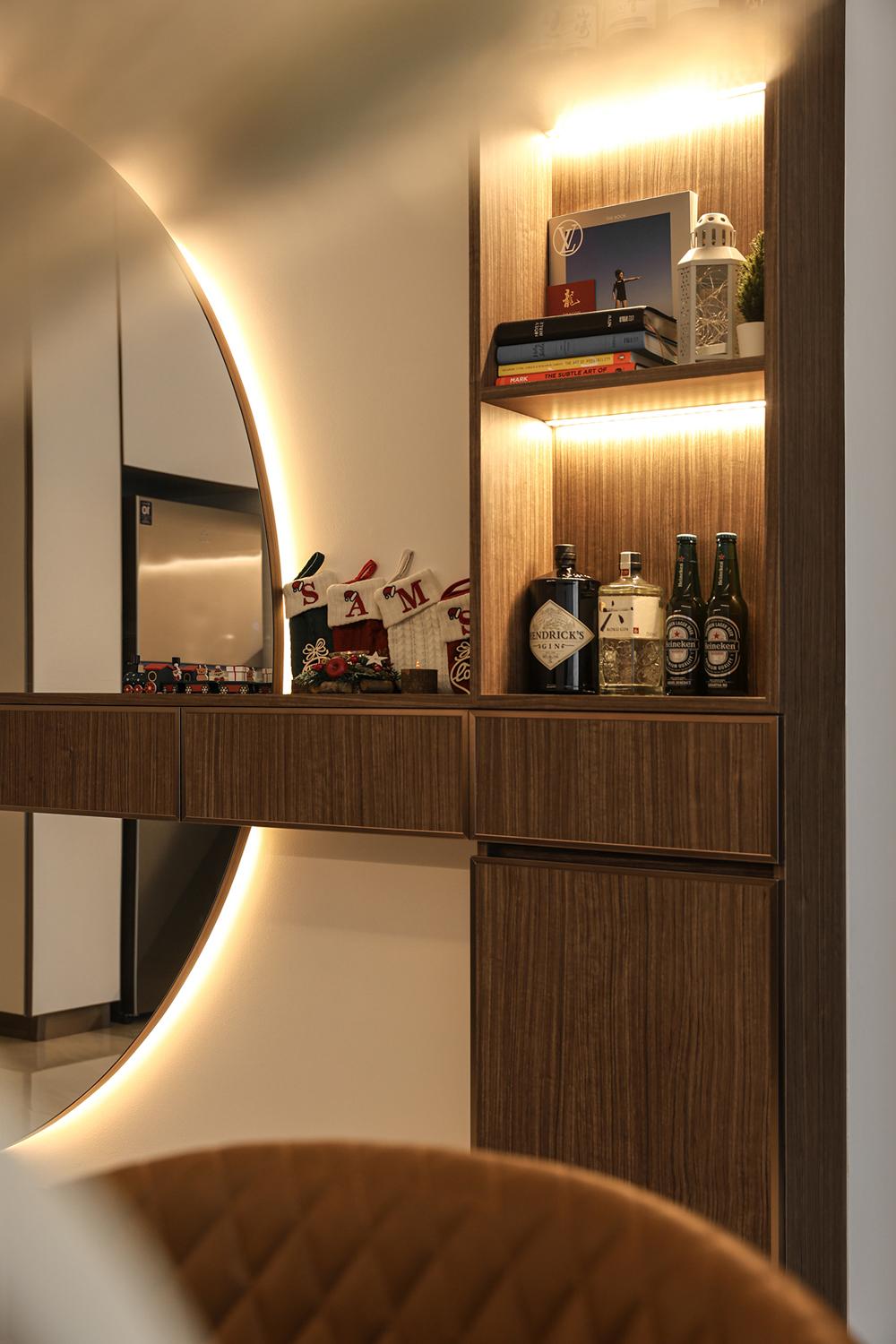 Modern Dining Room with Mirror and Storage Cabinets