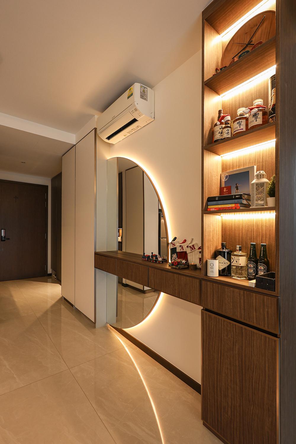 Modern Dining Room with Mirror and Display Cabinets