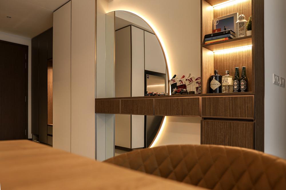 Modern Kitchen with Mirror and Storage Cabinets