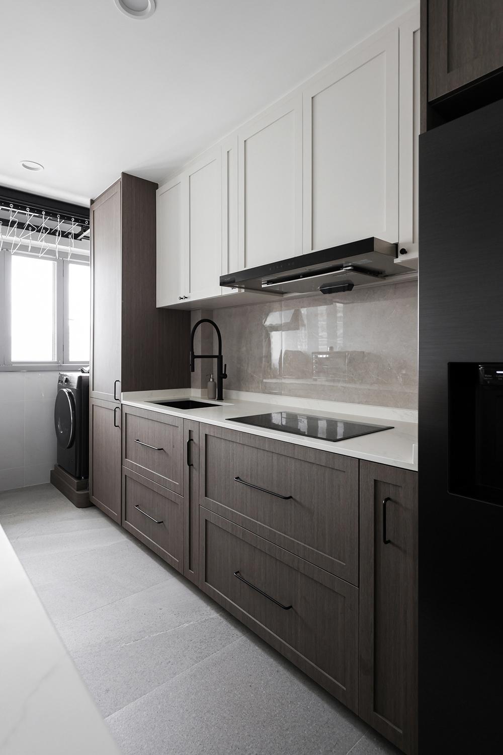 Asian Kitchen with Countertop and Homogeneous Tiles