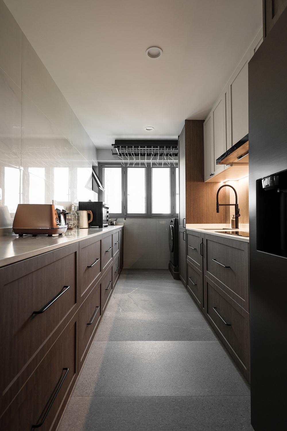 Asian Kitchen with Countertop and Homogeneous Tiles