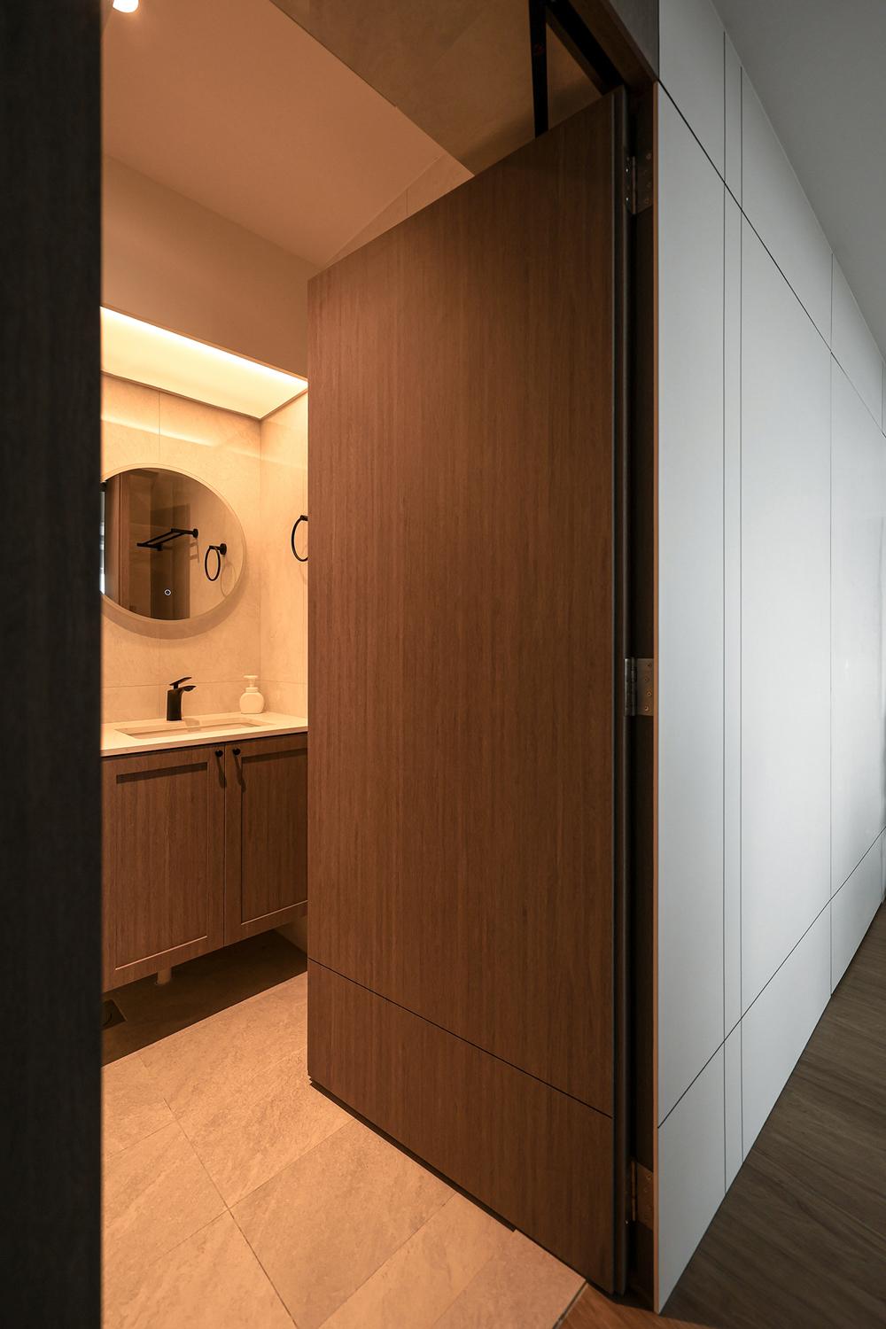 Asian Bathroom with Homogeneous Tiles and Feature Wall