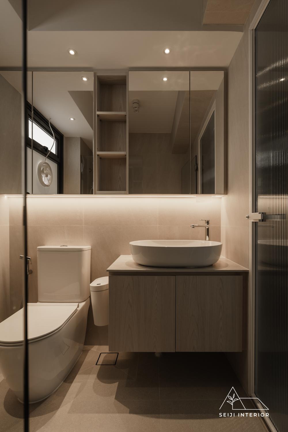 Minimalist Bathroom with Countertop and Mirror