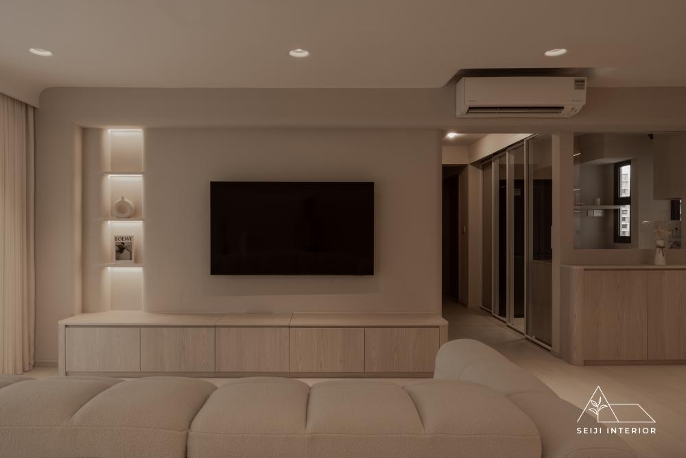 Minimalist Living Room with TV Console and Feature Wall