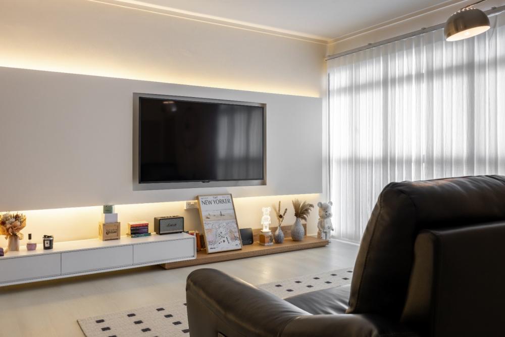 Minimalist Living Room with Vinyl Flooring and TV Console