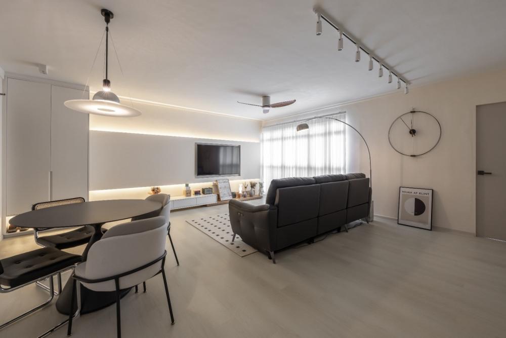 Minimalist Living Room with Vinyl Flooring and TV Console