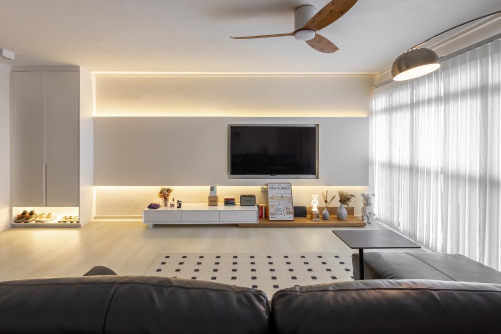 Minimalist Living Room with Vinyl Flooring and TV Console
