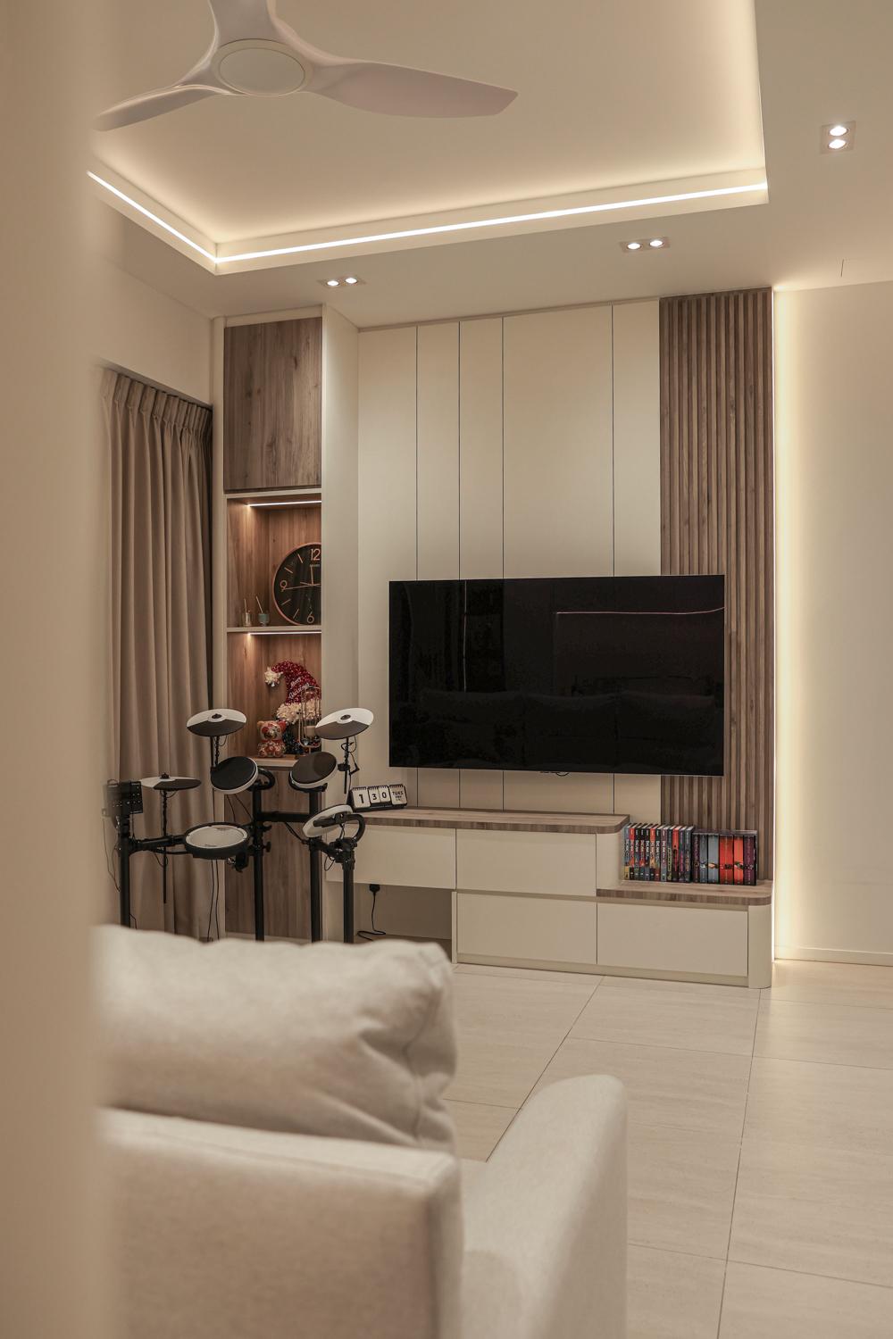 Minimalist Living Room with TV Console and Feature Wall
