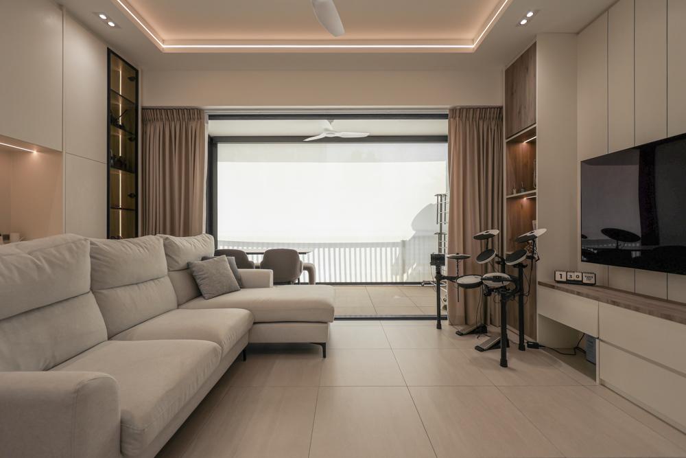 Minimalist Living Room with TV Console and Feature Wall