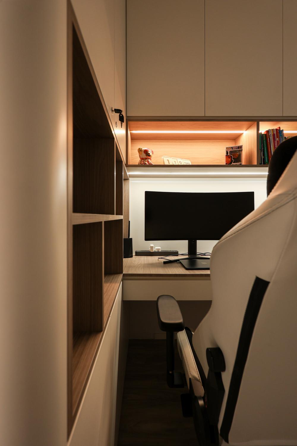 Minimalist Study with Bookshelf and Storage Cabinets