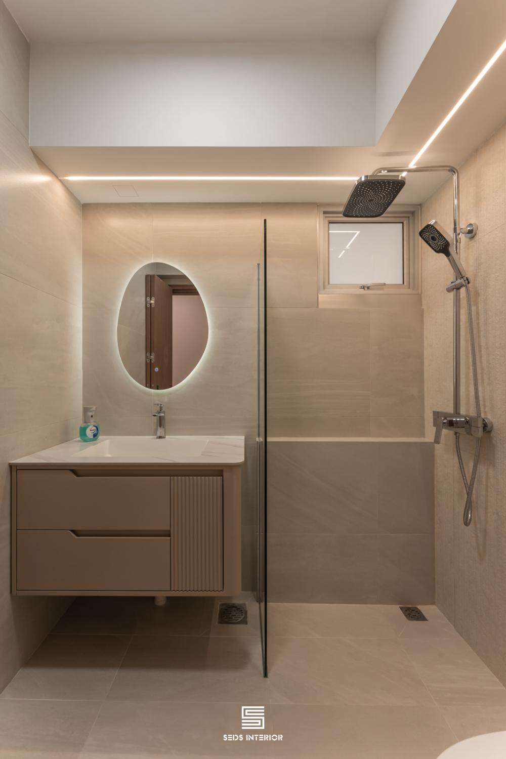 Minimalist Bathroom with Countertop and Shower Screen