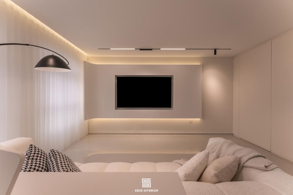 Minimalist Living Room with TV Console and Feature Wall