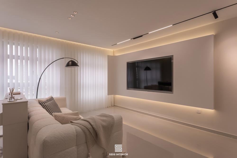 Minimalist Living Room with TV Console and Feature Wall