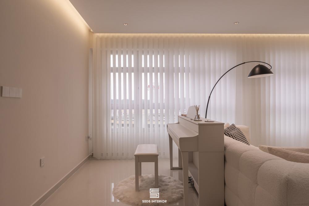 Minimalist Living Room with Wood Flooring and TV Console