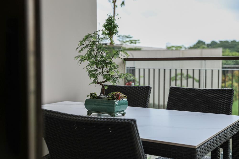 Scandinavian Balcony with Outdoor Table and Outdoor Chairs