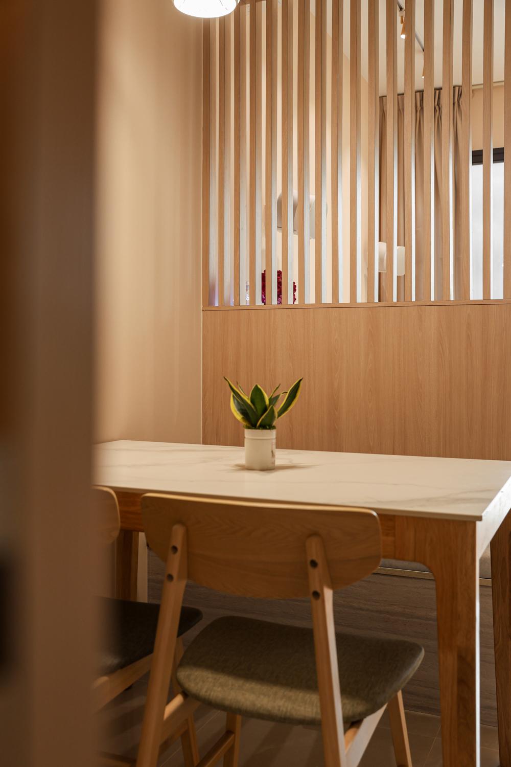 Scandinavian Dining Room with Settee and Feature Wall