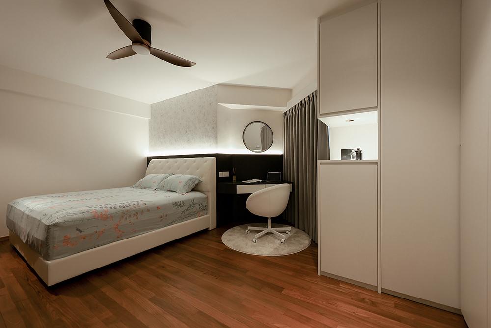 Minimalist Bedroom with Wardrobe and Wallpaper