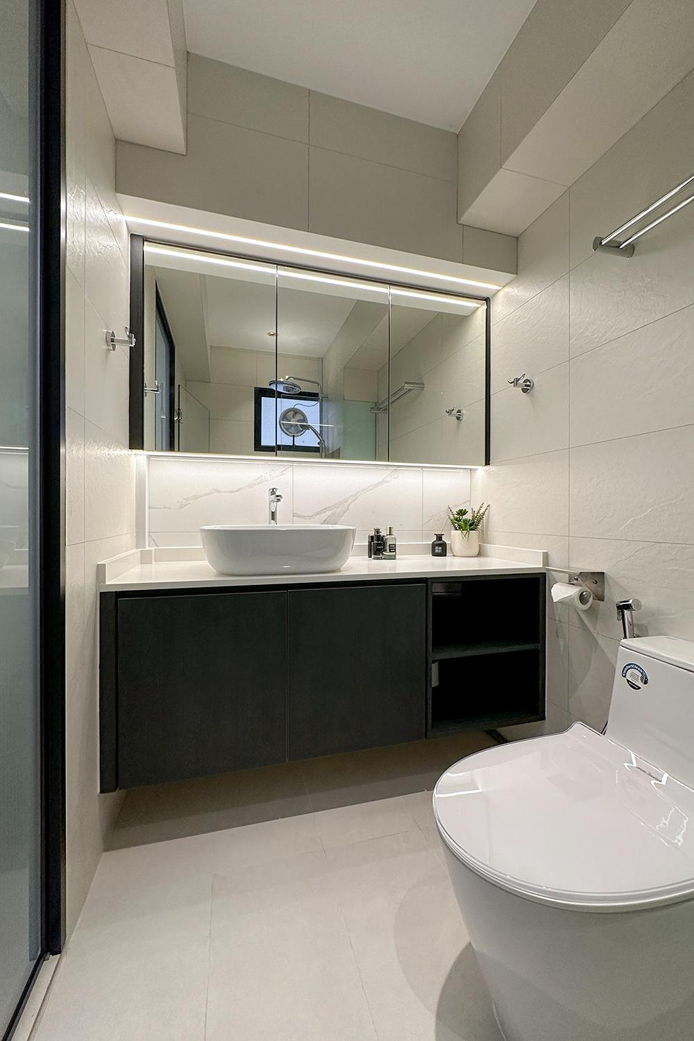 Minimalist Bathroom with Countertop and Mirror