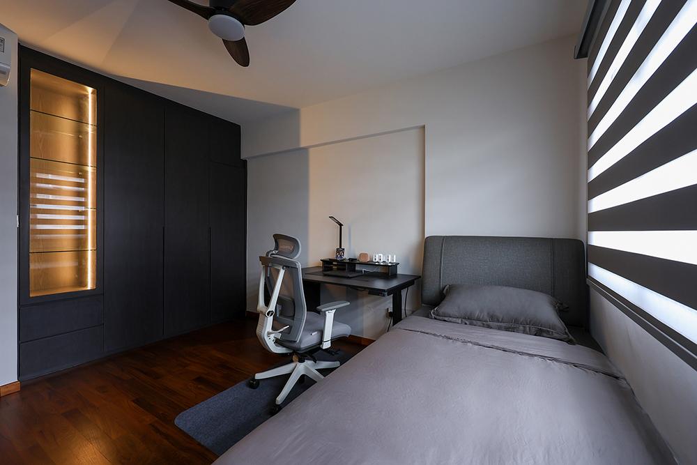 Minimalist Bedroom with Wardrobe and Display Cabinets